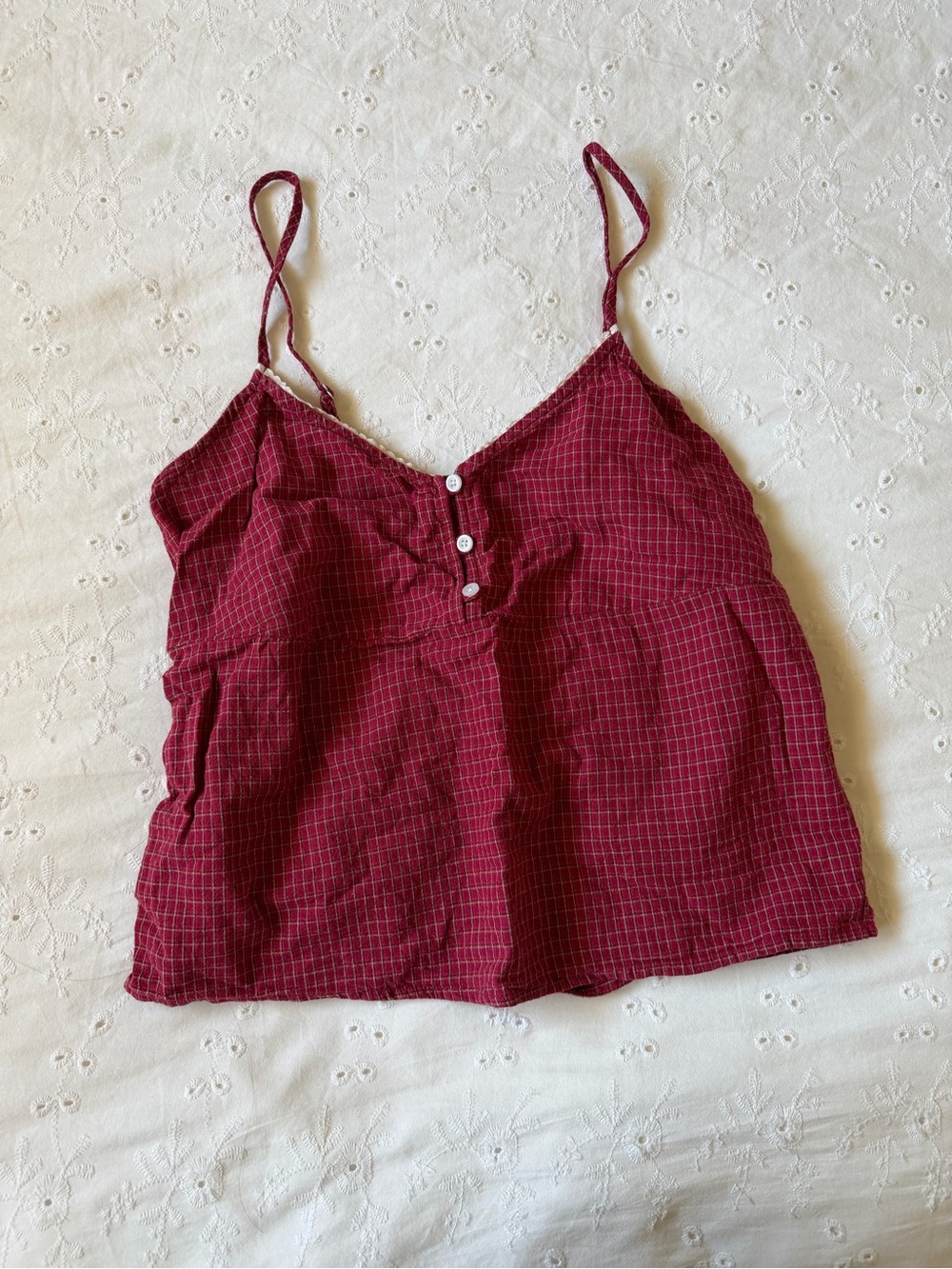 Brandy Melville Red Plaid Babydoll Button Cami